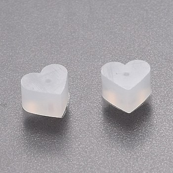 Silicone Ear Nuts, Earring Backs, Heart, White, 5.2x5.7x3.5mm, Hole: 0.5mm