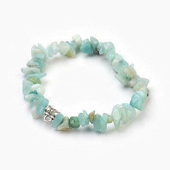 Natural Amazonite Beads Stretch Bracelets, with Alloy Findings, Chip, 1-3/4 inch(4.5cm)