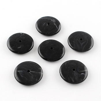 Flat Round Imitation Gemstone Acrylic Beads, Black, 26x6mm, Hole: 2.5mm, about 180pcs/500g