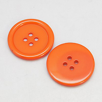 Resin Buttons, Dyed, Flat Round, Dark Orange, 34x4mm, Hole: 3mm, 98pcs/bag