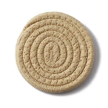 Cotton Thread Weaving Placemats, Hot Pot Holders, Hot Pads, Coasters, For Cooking and Baking, Flat Round, Tan, 112x107x9mm