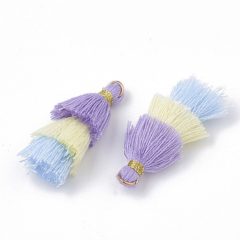 Polycotton(Polyester Cotton) Tassel Pendant Decorations, with Golden Iron Jump Rings and Metallic Cord, Medium Purple, 33~46x12~15mm, Hole: 3x1.5mm