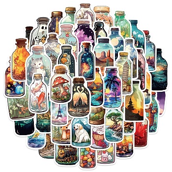50Pcs Wishing Bottle PVC Self-Adhesive Stickers, Waterproof Decals, for DIY Albums Diary, Laptop Decoration Cartoon Scrapbooking, Bottle, 40~60mm