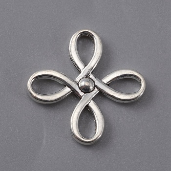 Tibetan Style Alloy Connector Charms, for Jewerly Making, Chinese Knot, Antique Silver, 23x23x2.5mm, Hole: 6x3mm