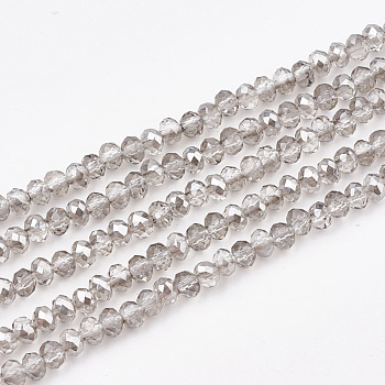 Electroplate Transparent Glass Beads Strands, Faceted, Rondelle, Gainsboro, 3x2mm, Hole: 0.5mm, about 150~155pcs/strand, 14.96 inch~15.35 inch(38~39cm)