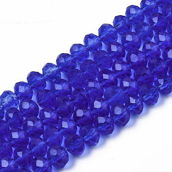 Glass Beads Strands, Faceted, Rondelle, Royal Blue, 3.5x3mm, Hole: 0.4mm, about 113~115pcs/strand, 32~33cm