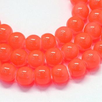 Baking Painted Imitation Jade Glass Round Bead Strands, Coral, 6.5mm, Hole: 1.5mm, about 135~140pcs/strand, 31.8 inch