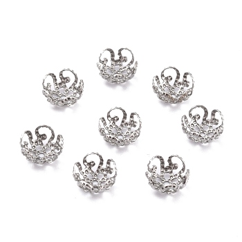 5-Petal 304 Stainless Steel Bead Caps, Stainless Steel Color, 8x4mm, Hole: 1mm