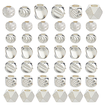 60Pcs 6 Styles Brass Spacer Beads, 925 Sterling Silver Plated, 4~4.8x3~5mm, Hole: 1.5~2mm, 10pcs/style