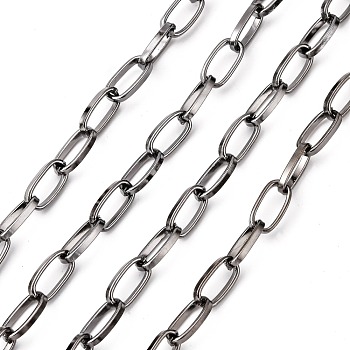 Iron Paperclip Chains, Flat Oval, Drawn Elongated Cable Chains, with Spool, Unwelded, Gunmetal, 13x6x2mm