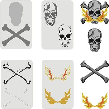 PET Hollow out Drawing Painting Stencils Sets for Kids Teen Boys Girls, for DIY Scrapbooking, School Projects, Skull Pattern, 29.7x21cm, 4 sheets/set