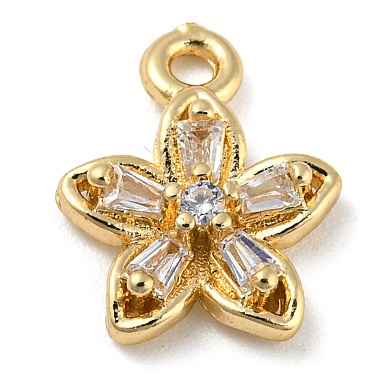 Light Gold Clear Flower Brass+Cubic Zirconia Charms