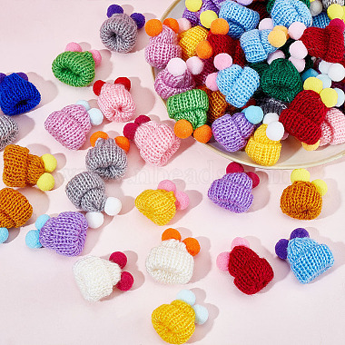 72Pcs 12 Colors Woolen Crochet Mini Hat with Double Pom Pom Ball(DIY-NB0008-90)-4