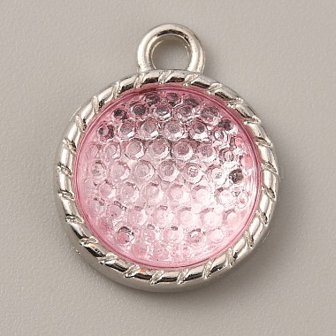 Platinum Pearl Pink Flat Round Alloy+Plastic Pendants