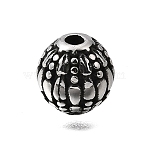 Engraved 304 Stainless Steel Beads, Round with Flower Pattern, Antique Silver, 8.5x8mm, Hole: 1.8mm(STAS-H263-17AS-02)