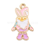 Easter Theme Alloy Enamel Pendants, Light Gold, Gnome Charm, Misty Rose, 26x15x1.5mm, Hole: 2mm(X-ENAM-P251-A04-KCG)