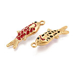 304 Stainless Steel Enamel Pendants, Fish Charms, Hollow, Ion Plating(IP), Real 18K Gold Plated, FireBrick, 41.5x13.5x9mm, Hole: 2.5mm(STAS-N124-27G)