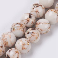 Sea Shell and Synthetic Turquoise Assembled Beads Strands, Round, Old Lace, 10mm, Hole: 1.2mm, about 40pcs/strand, 15.5 inch(39.5cm)(G-G758-08-10mm)