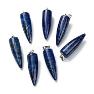 Natural Lapis Lazuli Pendants, with Platinum Brass Findings, Bullet, Dyed, 32~35x10~11mm, Hole: 7X3mm(G-D040-01P-B10)