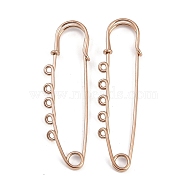 Ion Plating(IP) 304 Stainless Steel Safety Pins Brooch Findings, Kilt Pins with 5 Loops for Lapel Pin Making, Rose Gold, 71.5x20.5x5.5mm, Hole: 2mm(STAS-K252-05C-RG)