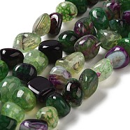 Natural Agate Beads Strands, Dyed & Heated, Nuggets, Tumbled Stone, Dark Green, 6.5~13x10~13x1.5~11mm, Hole: 1.6mm, about 22pcs/strand, 7.20~7.72''(18.3~19.6cm)(G-H295-B01-05)
