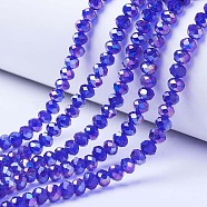 Electroplate Glass Beads Strands, AB Color Plated, Faceted, Rondelle, Blue, 8x6mm, Hole: 1mm, about 72pcs/strand, 16.14 inch(41cm)(X-EGLA-A034-T8mm-B15)
