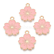Alloy Enamel Pendants, Sakura Flower, Light Gold, Pink, 20.5x17.5x1.5mm, Hole: 2mm(ENAM-S121-115J)