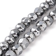 Electroplated Non-magnetic Synthetic Hematite Beads Strands, Faceted, Round, Platinum Plated, 6~6.5x5~5.5mm, Hole: 1.4mm, about 73pcs/strand, 15.59~15.75 inch(39.6~40cm)(G-G862-02C)