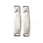 201 Stainless Steel Connector Charms, Curved Rectangle Links with Hollow Pattern, Stainless Steel Color, Cross, 30x6x0.8mm, Hole: 4x2mm(STAS-D244-31P-E)