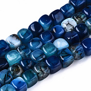 Natural Dragon Veins Agate Beads Strands,  Dyed & Heated, Cube, Blue, 7~8x7~8x7~8mm, Hole: 0.8mm, about 50~51pcs/strand, 14.37 inch(36.5cm)(X-G-S359-229B)
