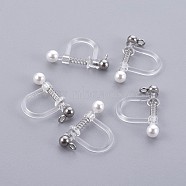 Plastic Clip-on Earring Findings, with Shell Pearl and 316 Surgical Stainless Steel Findings, Stainless Steel Color, 17.5x11.5x3mm, Hole: 1.4mm(STAS-P221-24P)
