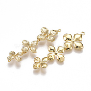 Brass Links connectors, Flower, Nickel Free, Real 18K Gold Plated, 42x15x2.5mm, Hole: 1.2mm(X-KK-T038-61G)