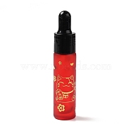 Rubber Dropper Bottles, Refillable Glass Bottle, for Essential Oils Aromatherapy, with Fortune Cat Pattern & Chinese Character, Red, 2x9.45cm, Hole: 9.5mm, Capacity: 10ml(0.34fl. oz)(MRMJ-M002-01A-05)