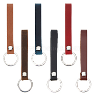 AHADERMAKER 6Pcs 6 Colors Cattlehide Leather Keychains, with Iron Key Rings, Rectangle, Mixed Color, 13cm, 1pc/color(KEYC-GA0001-21)