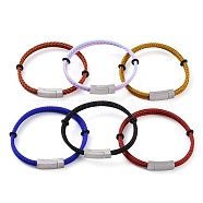 Stainless Steel Twist Rope Bangles, with 304 Stainless Steel Magnetic Clasps for Women Men, Mixed Color, Stainless Steel Color, 8-1/4 inch(20.8cm), 6~9mm(BJEW-A009-09P)