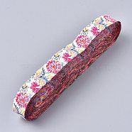 Jacquard Ribbon, Tyrolean Ribbon, Polyester Ribbon, for DIY Sewing Crafting, Home Decors, Peony Pattern, Colorful, 7/8"(22mm)(SRIB-K008-C02-04)