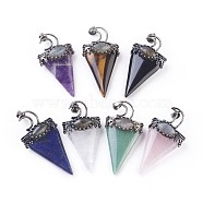 Natural Mixed Stone Big Pendants, with Brass Findings, Triangle, Antique Silver, 53~58x28~29x16~18mm, Hole: 5x7mm(G-F639-06)
