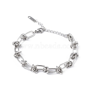 304 Stainless Steel Oval & Knot Link Chain Bracelets for Men Women, Stainless Steel Color, 6-1/2 inch(16.5cm)(BJEW-G669-17P)