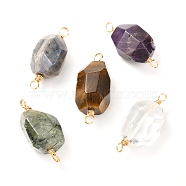 Natural Faceted Mixed Gemstone Links Connectors, with Real 18K Gold Plated Copper Wire, Polygon, 32~33x14~16x14~16mm, Hole: 3~3.5mm(PALLOY-JF01028)