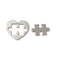 304 Stainless Steel Split Pendants, Heart and Puzzle Charm, Stainless Steel Color, 25x28x1.5mm, Hole: 1.5mm(STAS-H212-12P)