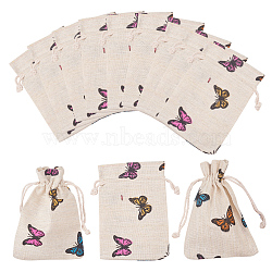 Polycotton(Polyester Cotton) Packing Pouches Drawstring Bags, with Printed Butterfly, Wheat, 14x10cm(X-ABAG-T004-10x14-03)