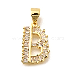 Rack Plating Brass Micro Pave Cubic Zirconia Pendants, Long-Lasting Plated, Lead Free & Cadmium Free,Real 18K Gold Plated, Letter Charms, Letter B, 16.5x10.5x2mm Hole: 5x3mm(KK-L226-100G-B)