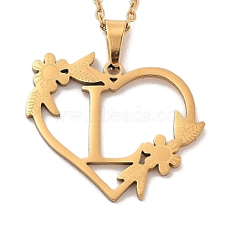 PVD Vacuum Plating 201 Stainless Steel Pendant Necklaces, Letter L, 12.28 inch(31.2cm)(NJEW-R267-02L-G)