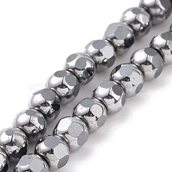 Electroplated Non-magnetic Synthetic Hematite Beads Strands, Faceted, Round, Platinum Plated, 6~6.5x5~5.5mm, Hole: 1.4mm, about 73pcs/strand, 15.59~15.75 inch(39.6~40cm)(G-G862-02C)