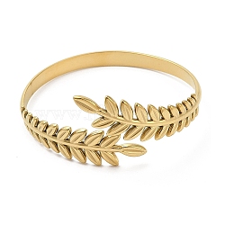 Ion Plating(IP) 304 Stainless Steel Greek Roman Laurel Leaf Cuff Bangles, Jewelry for Women, Real 18K Gold Plated, Inner Diameter: 2 inch(5.05cm)(BJEW-L682-019G)