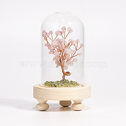 Natual Rose Quartz Tree Ornaments, Wooden & Glass Home Display Decorations, Reiki Energy Stone for Healing, 75x130mm(TREE-PW0002-05C)