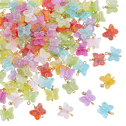 100Pcs AB Color Plated Transparent Acrylic Butterfly Connector Charms, with 304 Stainless Steel Double Loops, Golden, Mixed Color, 15x14x4mm, Hole: 1.6mm(PALLOY-AR00034)