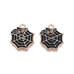 Halloween Theme Alloy Enamel Pendants, Cadmium Free & Lead Free, Light Gold, Spider Web Charm, Black, 17.5x15.5x1.5mm, Hole: 1.6mm(X-PALLOY-N176-35-RS)