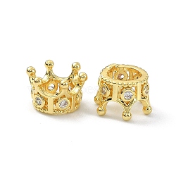 Brass Rhinestone European Beads, Large Hole Beads, Crown, Real 18K Gold Plated, 7x10x11.5mm, Hole: 5.5mm(KK-P232-22G)