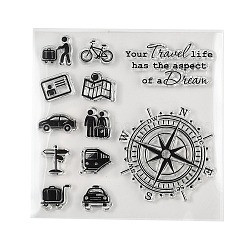 Plastic Stamps, for DIY Scrapbooking, Photo Album Decorative, Cards Making, Stamp Sheets, Travel Themed, 107x107x3mm(DIY-F053-15)